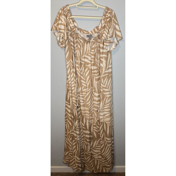 Anthropologie Conditions Apply Palm Leaf Off Shoulder Maxi Dress One Size NEW - Picture 3 of 9